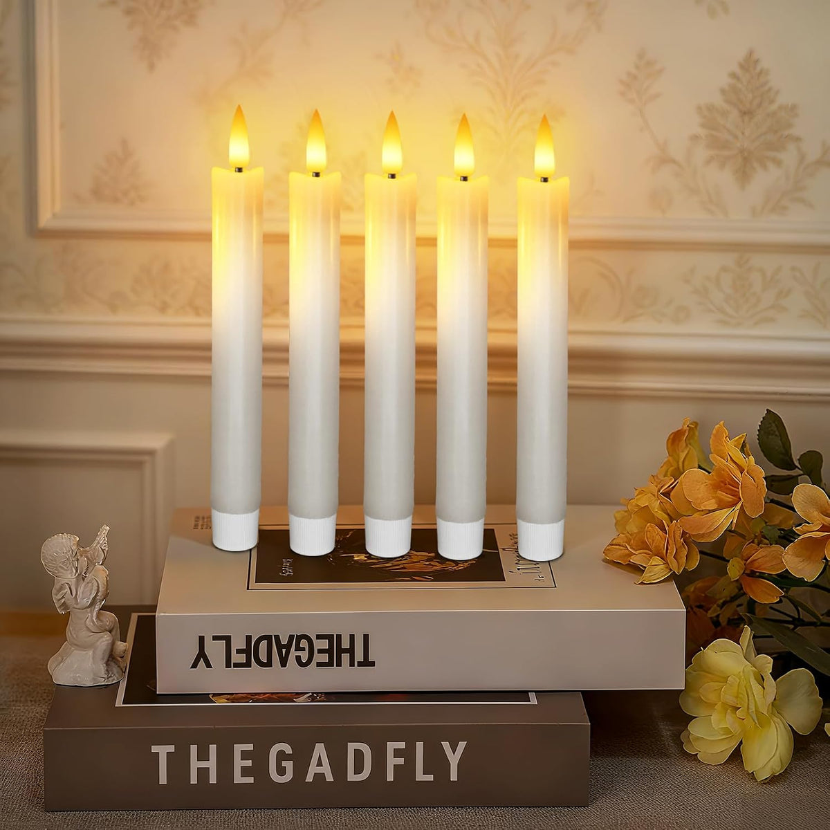 7 Inches Dripless Flameless Taper Candles with Remote Timer Dimmer, Real Wax Battery Candlesticks, 3D Flame Fake Candlesticks for Home Wedding Christmas Decor, White, 6 Pcs