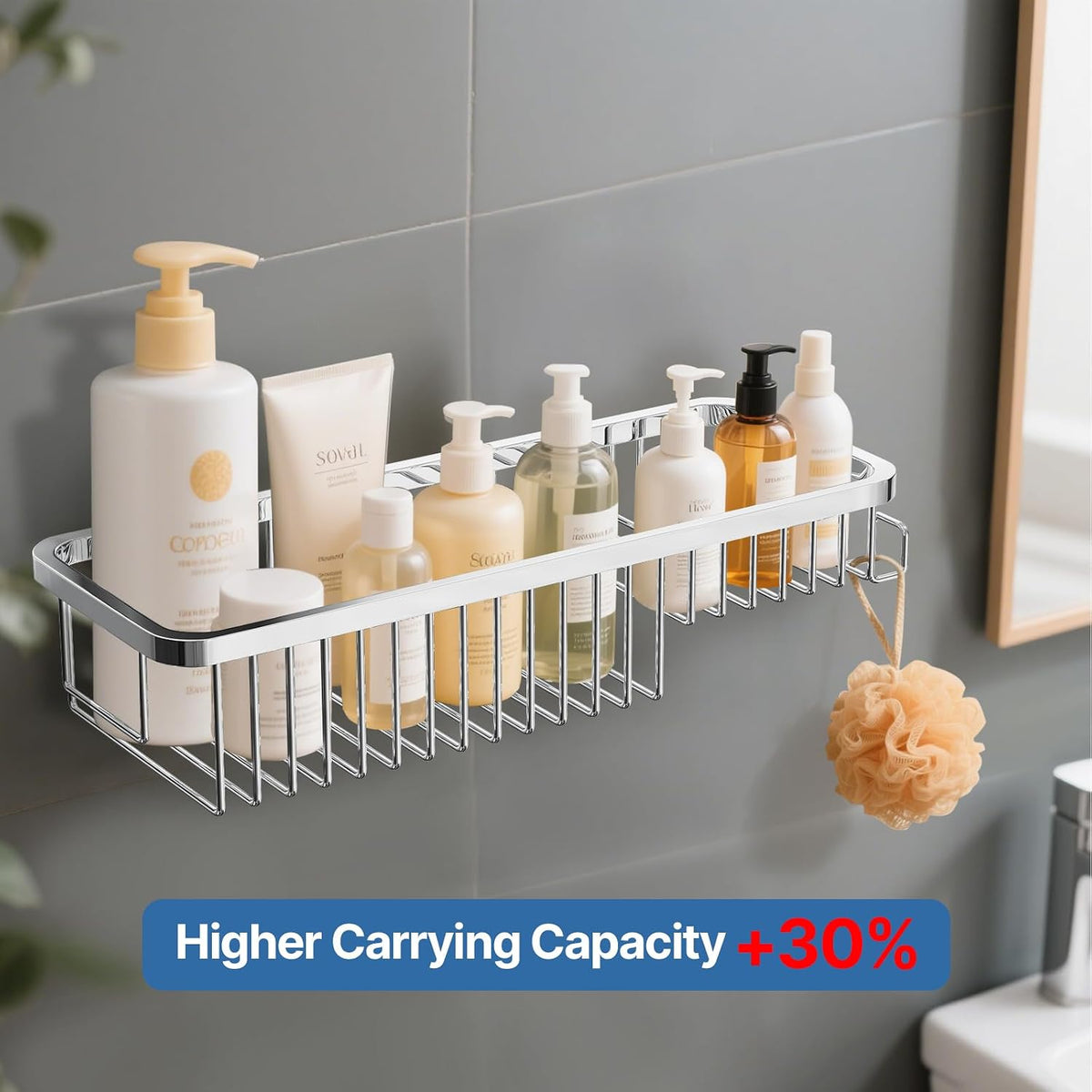 Wire Basket Wall Mount,Corner Shower Caddy 304 Stainless Steel,Bathroom Shower Organizer Soap Caddy,Polished Finish-Long Basket