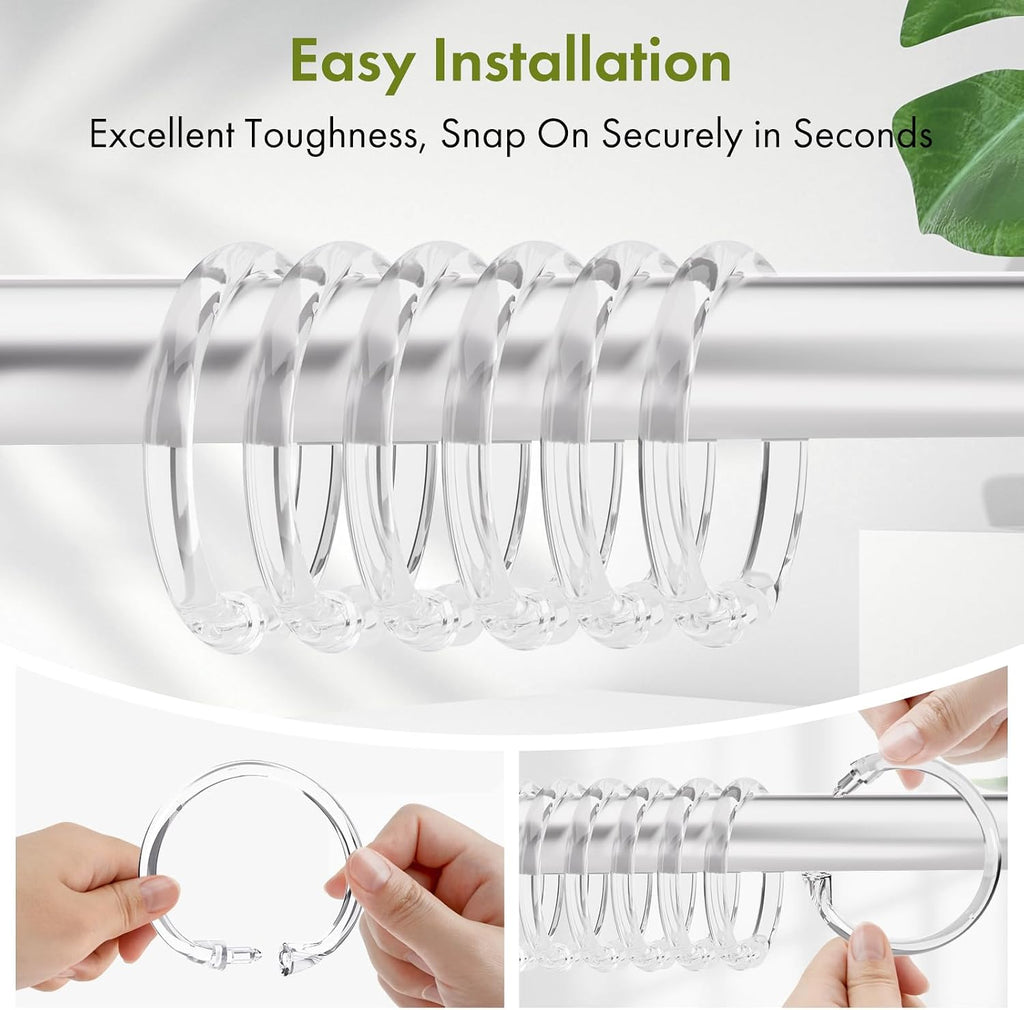 Amazer Shower Curtain Rings, 36 Pcs Plastic Shower Curtain Hooks, O Shape Shower Curtain Hooks Rings, Easy to Snap Closure, Clear Shower Hooks for Shower Curtain and Liner Bathroom
