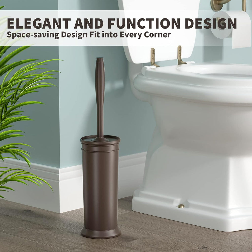 Toilet Brush and Holder 2 Pack, Toilet Bowl Brush with Extra Long Handle, Toilet Scrubber and Covered Holder, Toilet Brushes for Bathroom-Space Saving, Covered Brush, Durable, Deep Cleaning(Bronze)