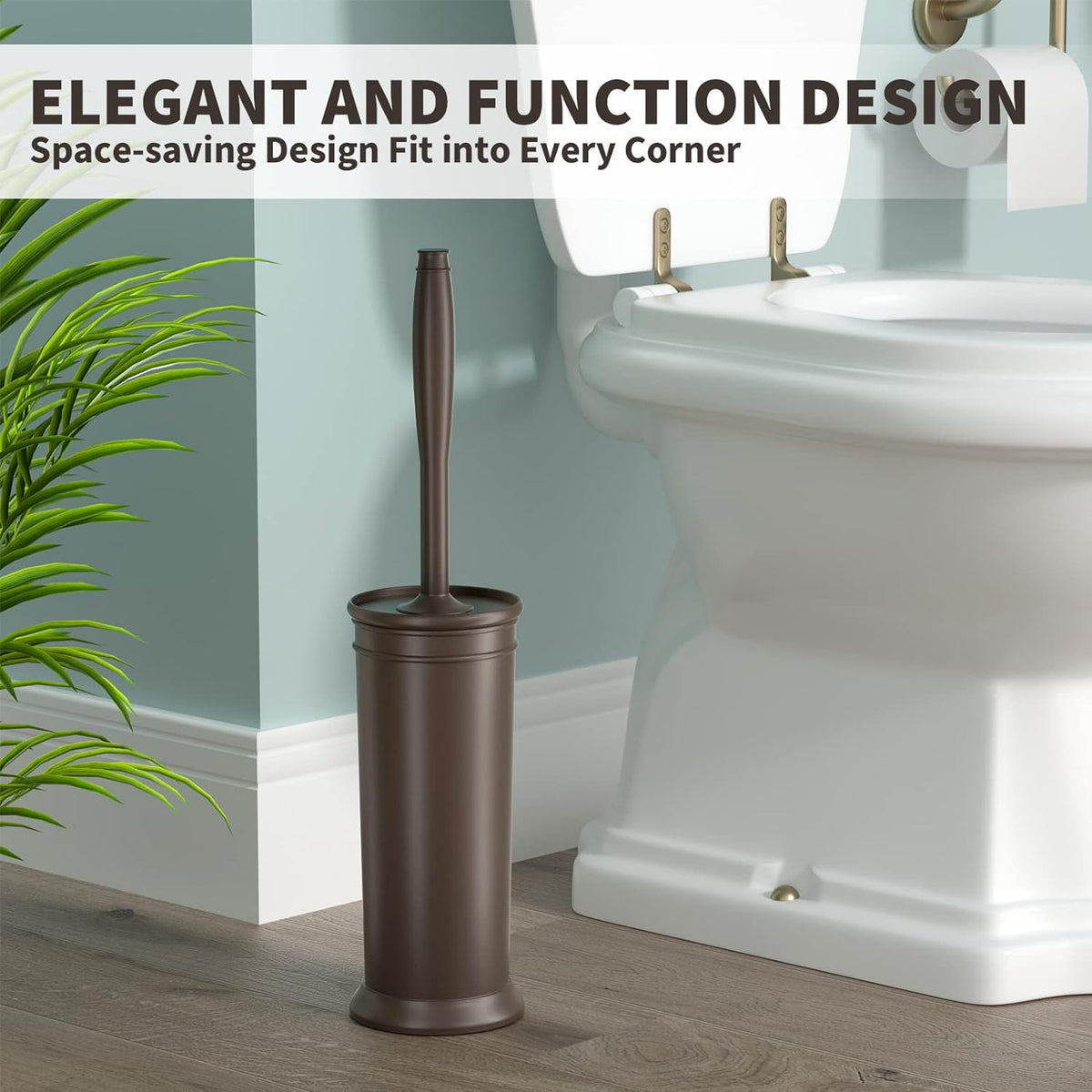 Toilet Brush, Toilet Bowl Brush with Extra Long Handle Durable Bristles Toilet Scrubber and Covered Holder for Toilet Brush Set for Bathroom Cleaning (Brown, 1 Set)