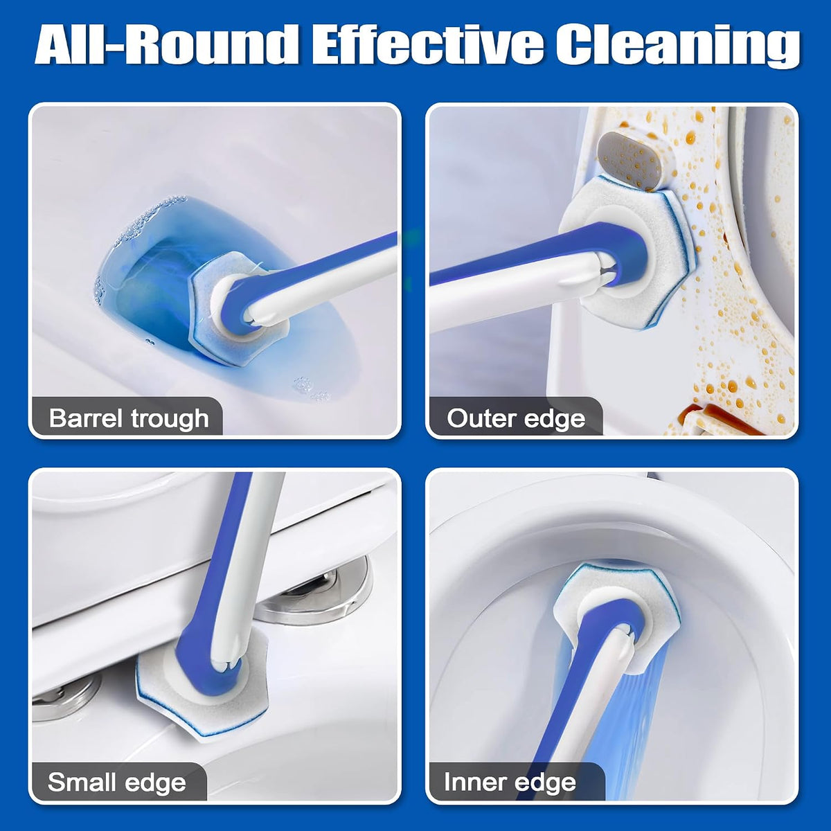 JEHONN Disposable Toilet Brush with 48 Wand Cleaner Refills, Wall Mounted Toilet Bowl Brush Holder Set, Bathroom Cleaning System for Sink Bathtub Wash Basin (Blue)