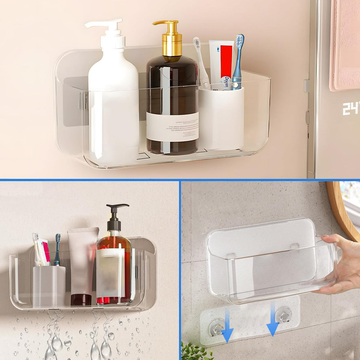 Diesisa Wall Mount Organizer, Large Adhesive Wall Self - Bathroom Shelf