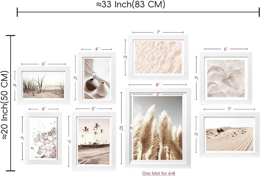 ArtbyHannah Gallery Wall Frame Set, 8 Pack White Picture Frames, Small
