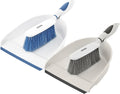 Dustpan and Brush Set, Hand Broom with Ergonomic Grip Handle - Rubber Edge for Easy Dirt Pickup, Durable Material - Grey & Blue Hand Brush by Superio, 2-Pack (‎Blue & Grey)