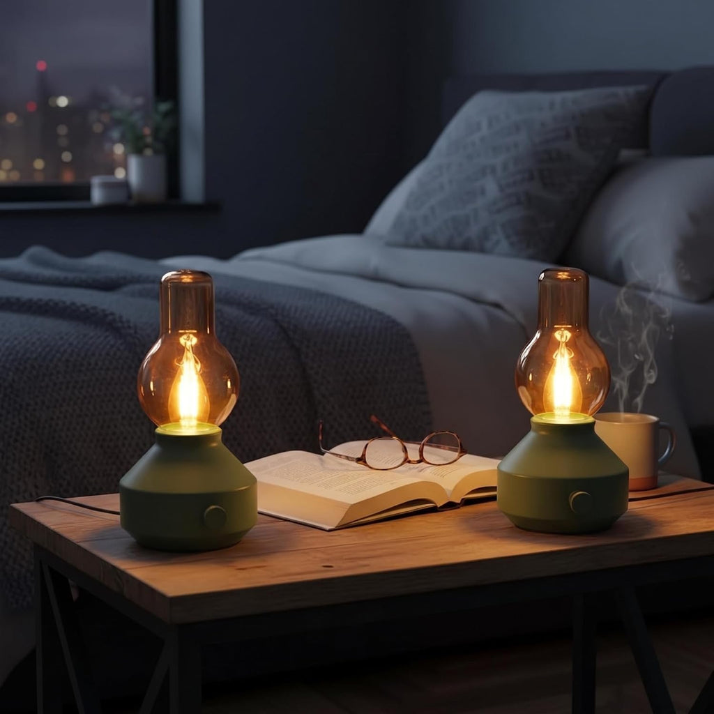 Vintage Rechargeable Cordless Table Lamp,Rotary Dimmable,Matte Green,2-Pack