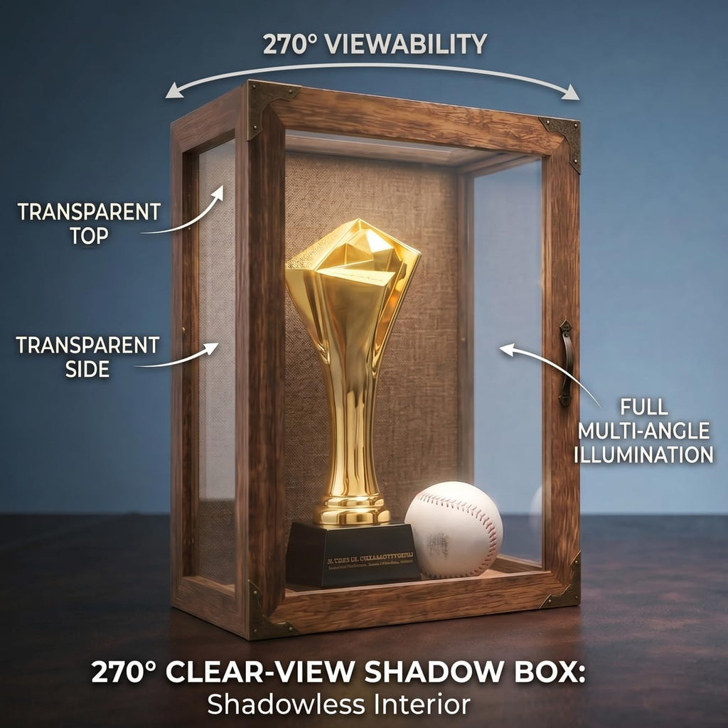 Shadow Box Display Case 11x14 Deep with Glass on 4 Sides, 6.2in Depth Wall Mounted Memory Box for Keepsakes, Wooden Display Case for Graduation Cap, Jersey, Wedding, Medals – Rustic Shadowbox Frame