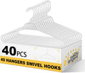 Quality Hangers Heavy Duty White Plastic Hangers 40-Pack with Swivel Hook | 7mm Thick Non Slip Coat Hangers with Accessory Bar | Ideal Clothes Hangers Plastic for Everyday Use | 17 Inches (40, White)