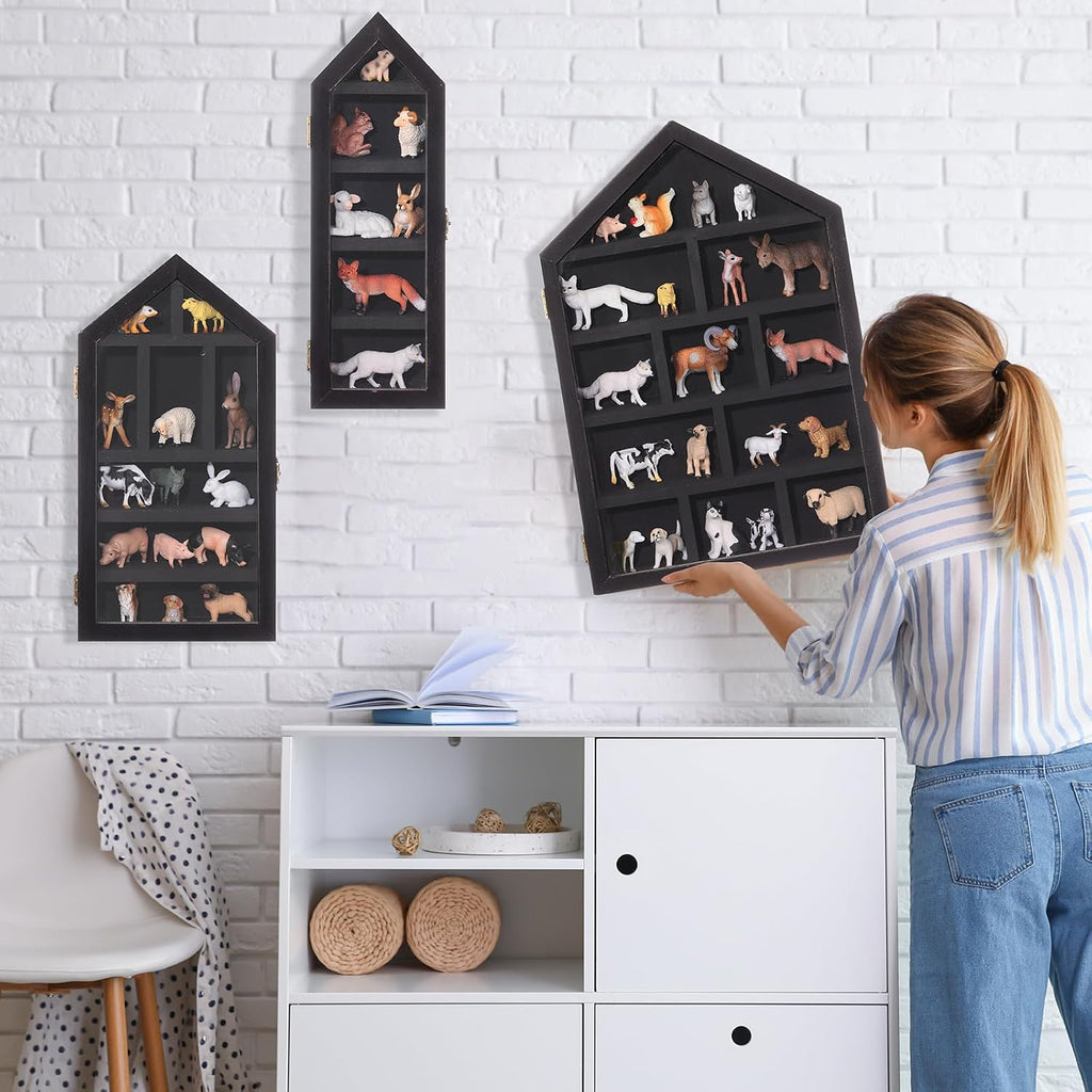 DoubleFill 3 Pcs Trinket Shelf Shadow Box, Black, House Shape