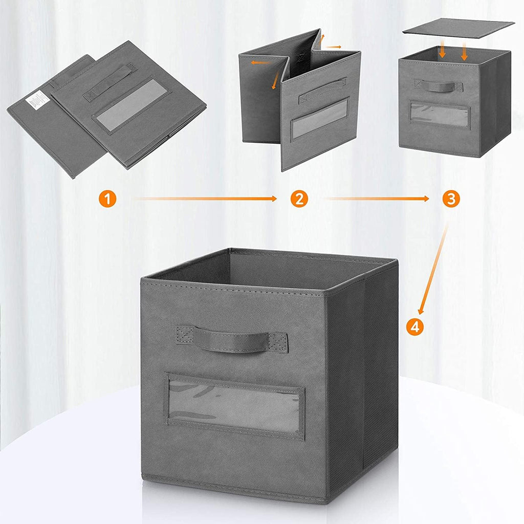 13x13x13 storage cube bins(Set of 8) Fabric storage cubes with 8 Labels Window Cards & a Pen, storage cubes 13x13, Collapsible 13 inch cube storage bins, Cubby Organizer Boxes, Gray