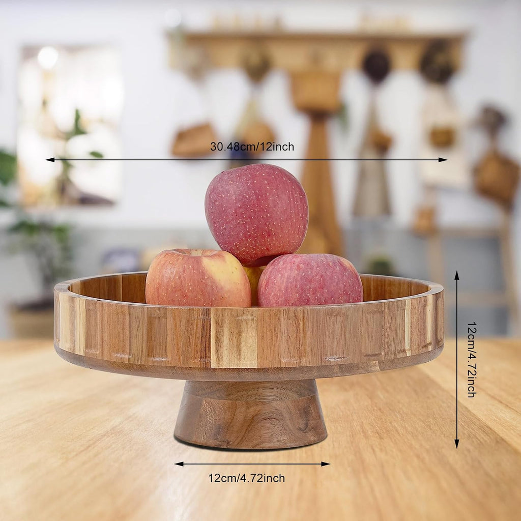 Wood Bowl, 12" Large Acacia Wooden Bowl for Friut, Bread, Keys, Dining Table Centerpiece, Home Decor (Wood)