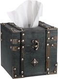 Sumnacon Wood Square Tissue Box Cover Retro Cube Tissue Box Holder,Green
