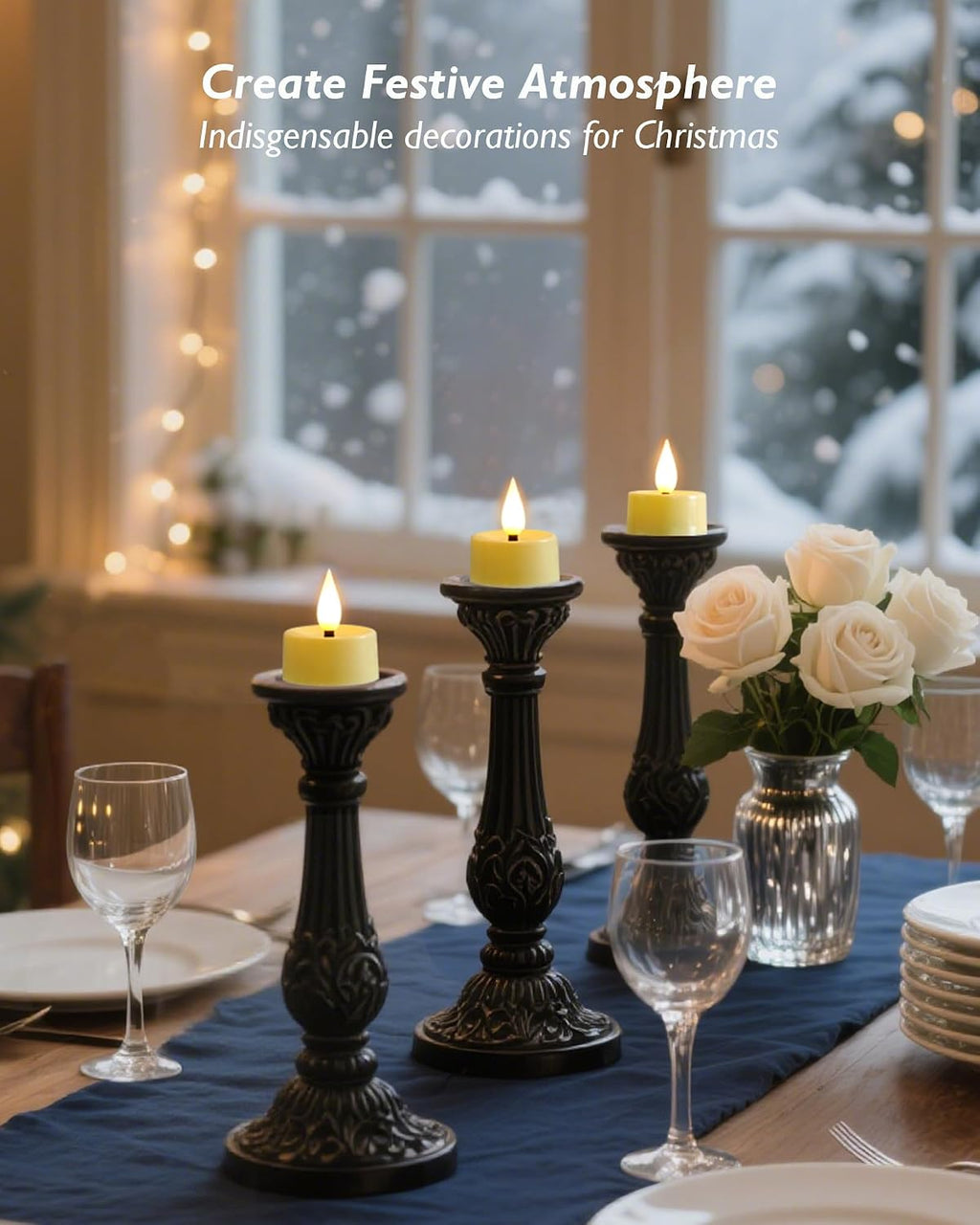 Amagic 12Pcs Flameless Timer Remote 3D Black Wick Tealights Candles, Ivory