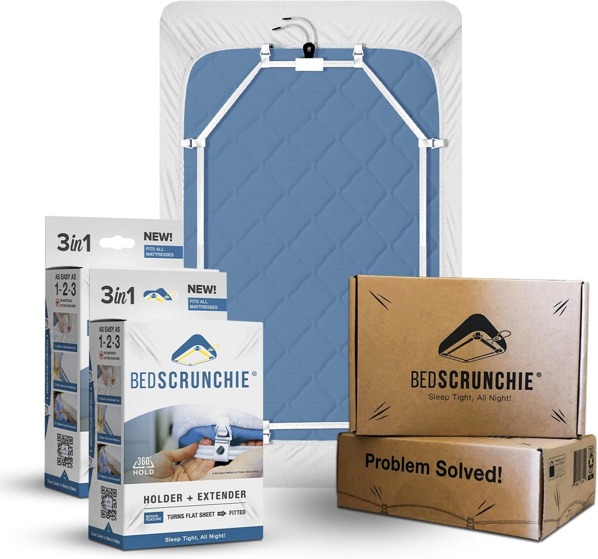 BED SCRUNCHIE Sheet Holder Straps (2 Pack) - Heavy Duty Gripper Clips - Strengthened Parachute Cord - 360 Degree Bed Sheet Tightener - Strongest and Effective Extender - Fits All Mattress Sizes