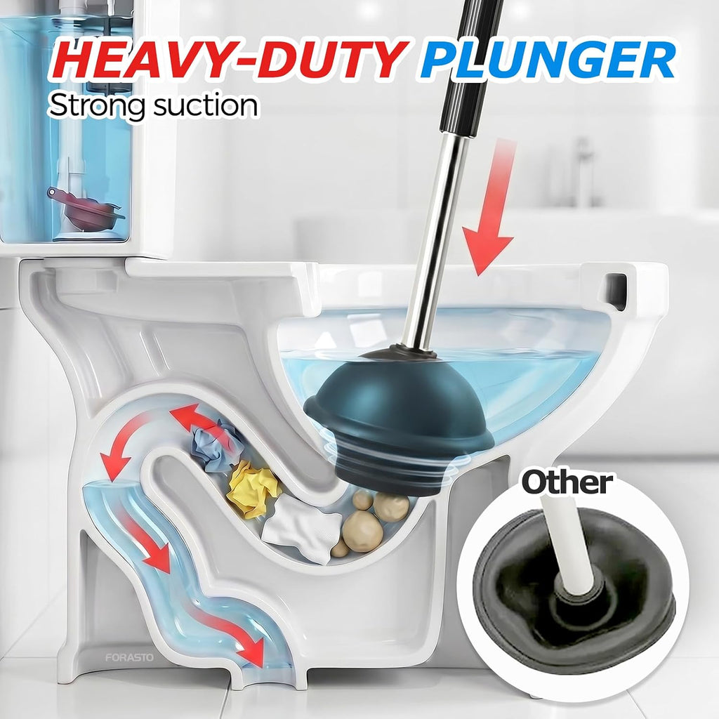 FORASTO 3in1 Stainless Steel Toilet Plunger and Brush Set - Bathroom Tools