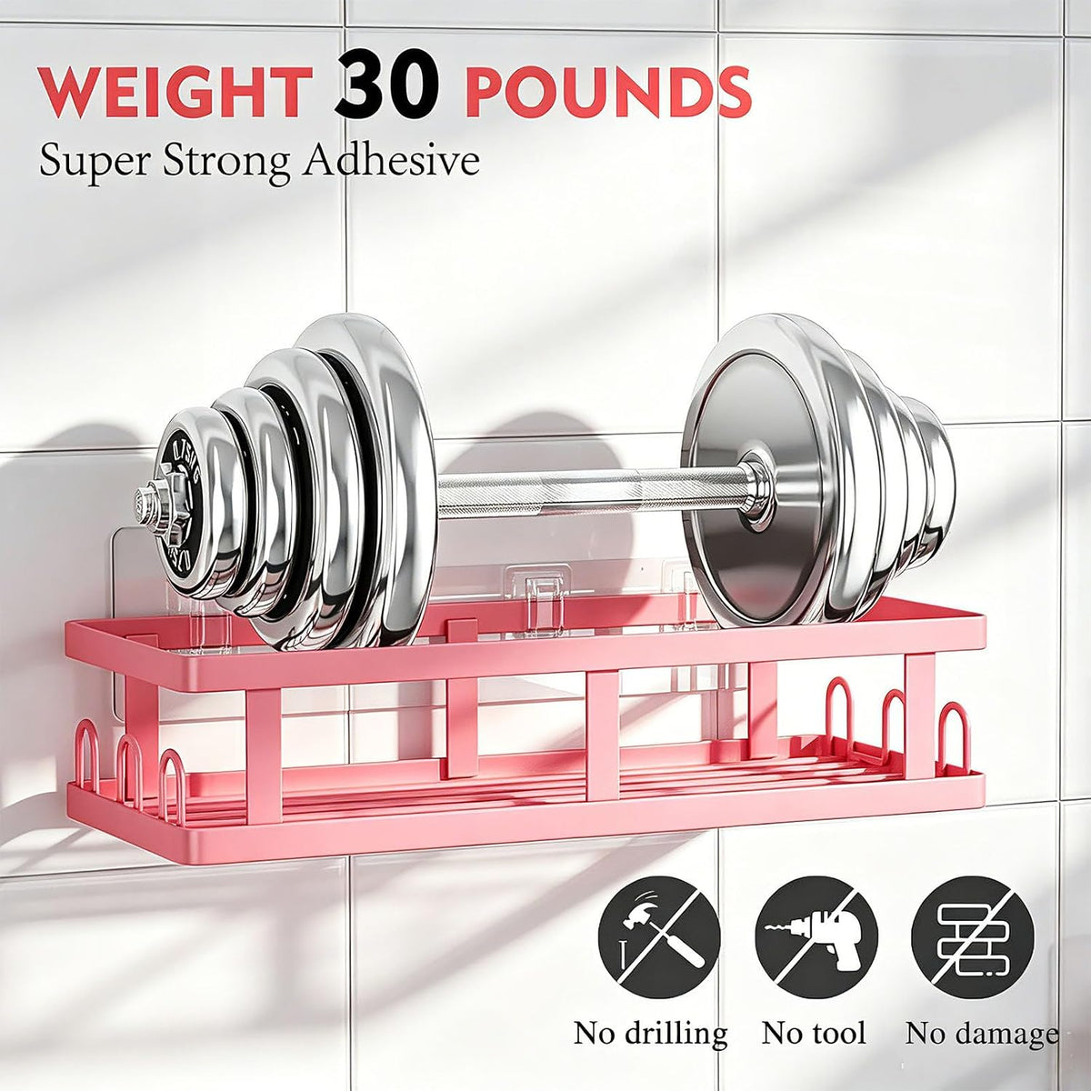 Youvip Pink Shower Caddy 6 Pack, Adhesive Shower Shelves