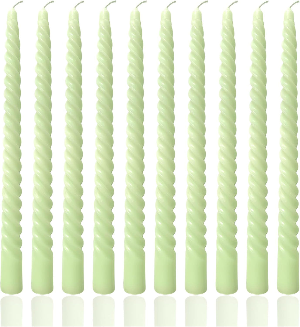 10 Inch light Green Taper Candle Set, 10 Pack Unscented Dripless Candlesticks for Family Dinner Parties Spring Home Decoration and Wedding