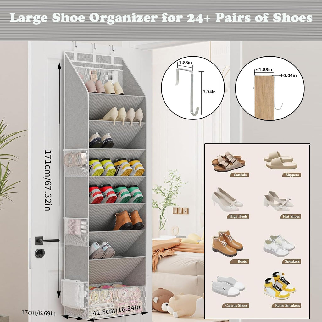 Coraltree Over the Door Shoe Organizer for Closet, Grey