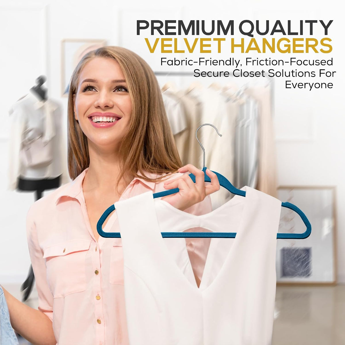 Techzoo Premium Velvet Hangers 50 Pack Ultra Thin Non Slip Adult Felt Space Saving Slim Suit Hanger for Closet Heavy Duty Coat Pants Jackets Dress Hangers 360° Swivel Hook Hold Upto 10 lbs Blue