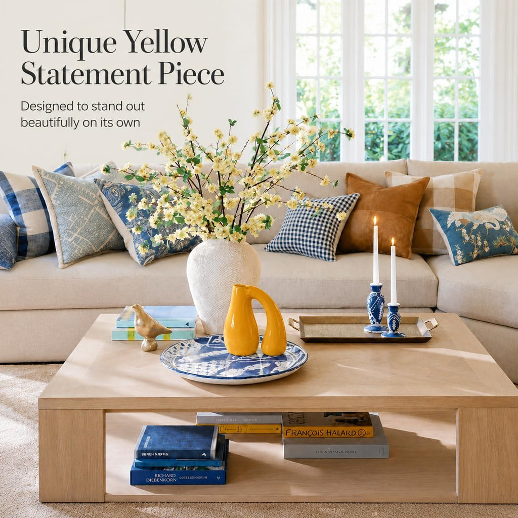 Yellow Ceramic Vase for Pampas, Boho Shelf & Table Decor