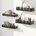 Floating Shelves Set of 4, Home Metal Wood Shelf, Black
