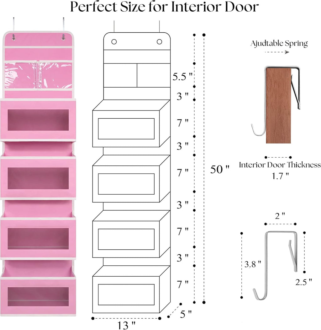 GCreation Over Door Organizer for Bedroom Bathroom Pantry, 5 Shelf Pink