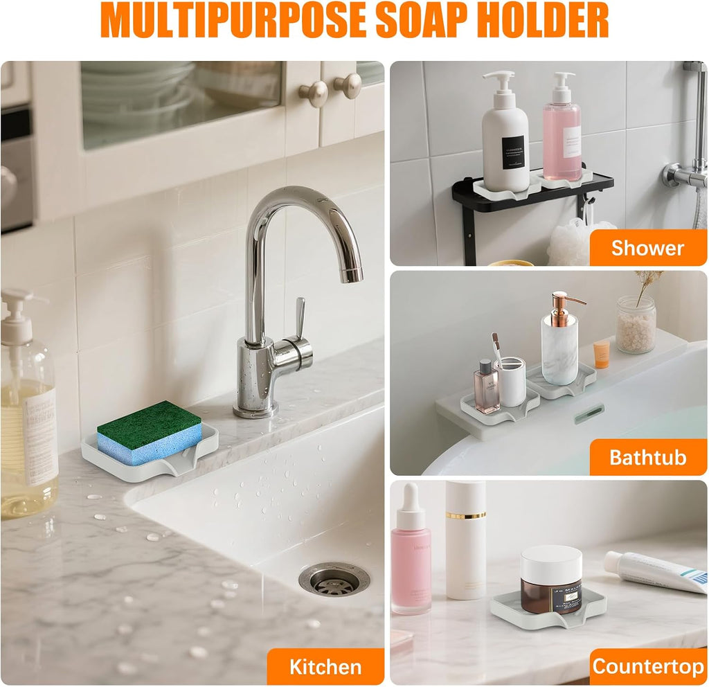 2 Pack Silicone Soap Dish, Self Draining Soap Dish 4.7"×3.9" White