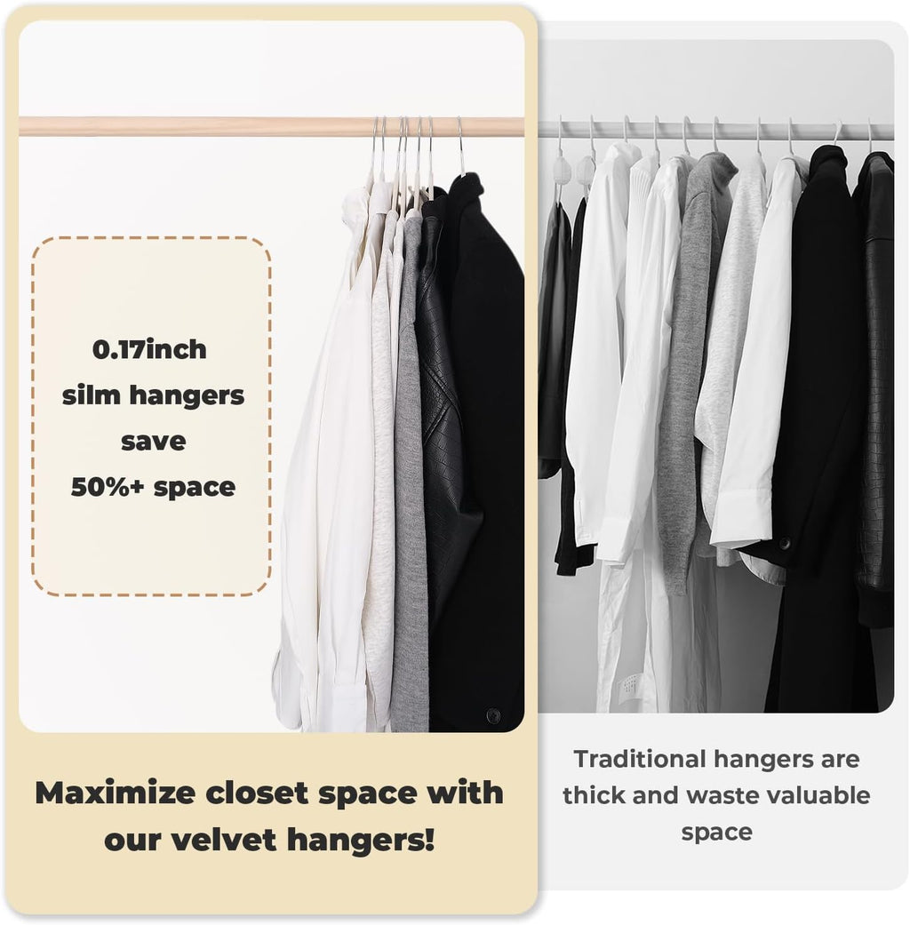 Ivory Velvet Hangers, Stackable Hanger with Non Slip Felt Fabric