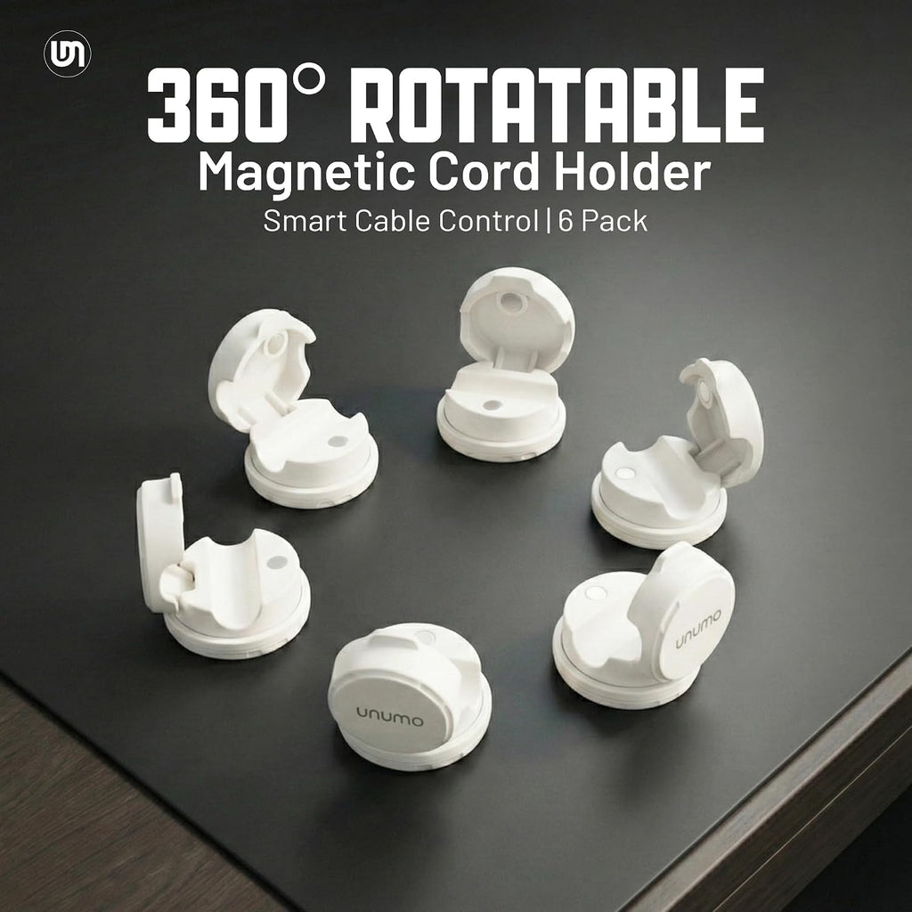 6 Pack Magnetic Cable Clips, Cord Holder, Under Desk Cable Management, UNUMO Adhesive Wire Holder Keeper Organizer for Home Office Desk Phone Car Wall Desktop Nightstand (White)