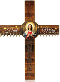Yaomiao 16 x 12 Wooden Rosary Holder Cross Wall Mounted with 14 Hangers