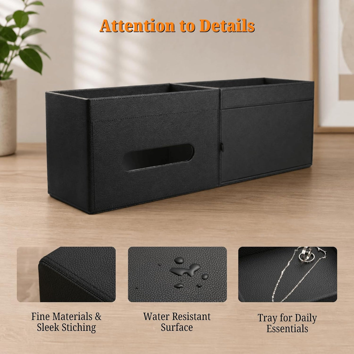 LAMOTI Tissue Box Cover Rectangle with Storage, PU Leather Tissue Holder