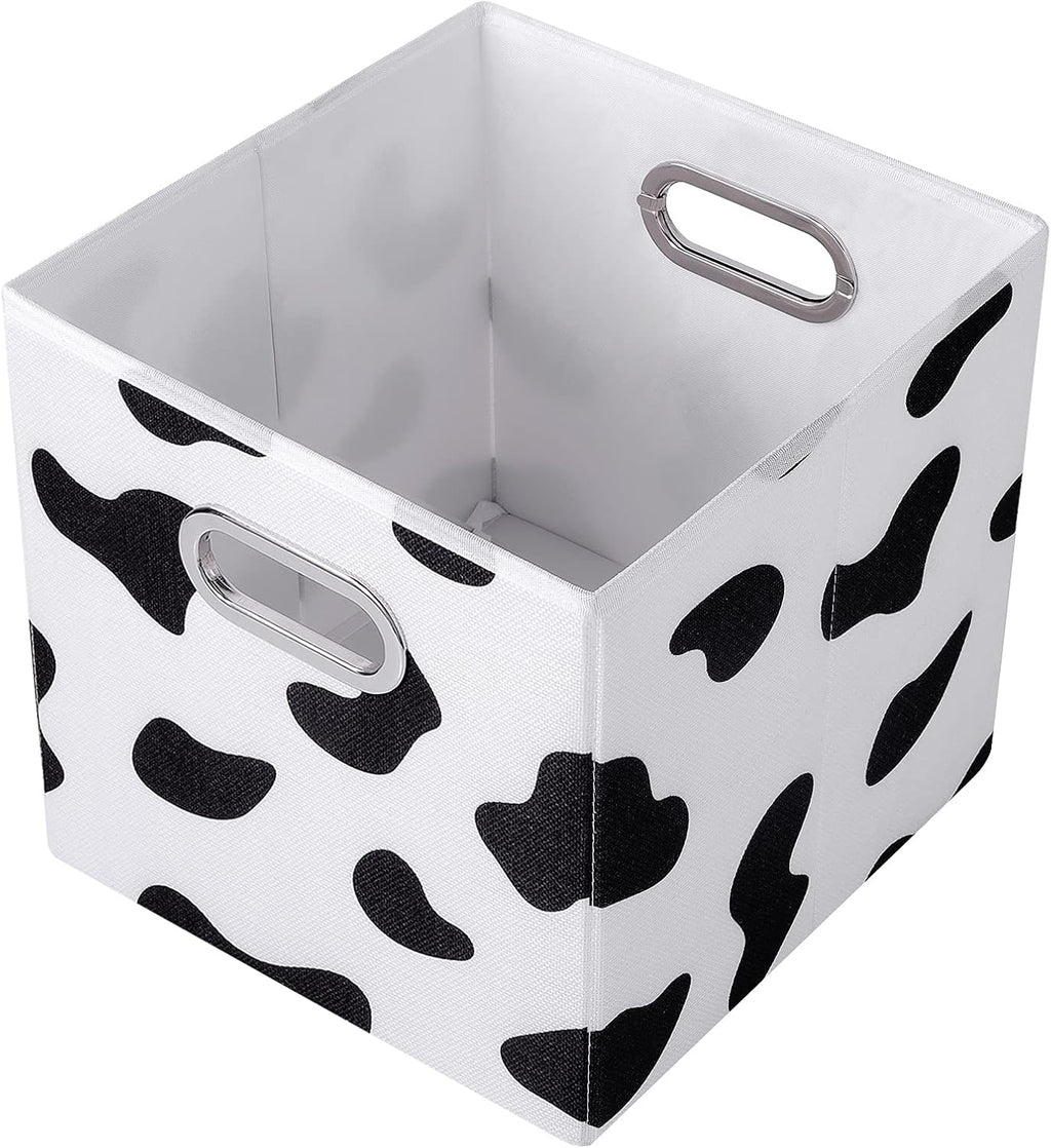 ANMINY Cow Print Cubes Fabric Storage Bins with Handles, 4 Pack 11"x11"x11"