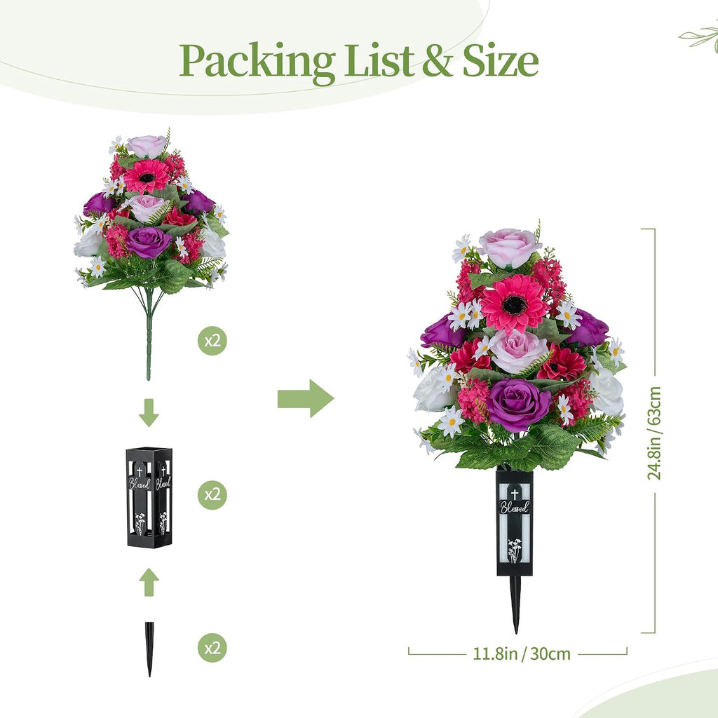 Artificial Flowers for Cemetery Grave Decorations, 2 Pcs