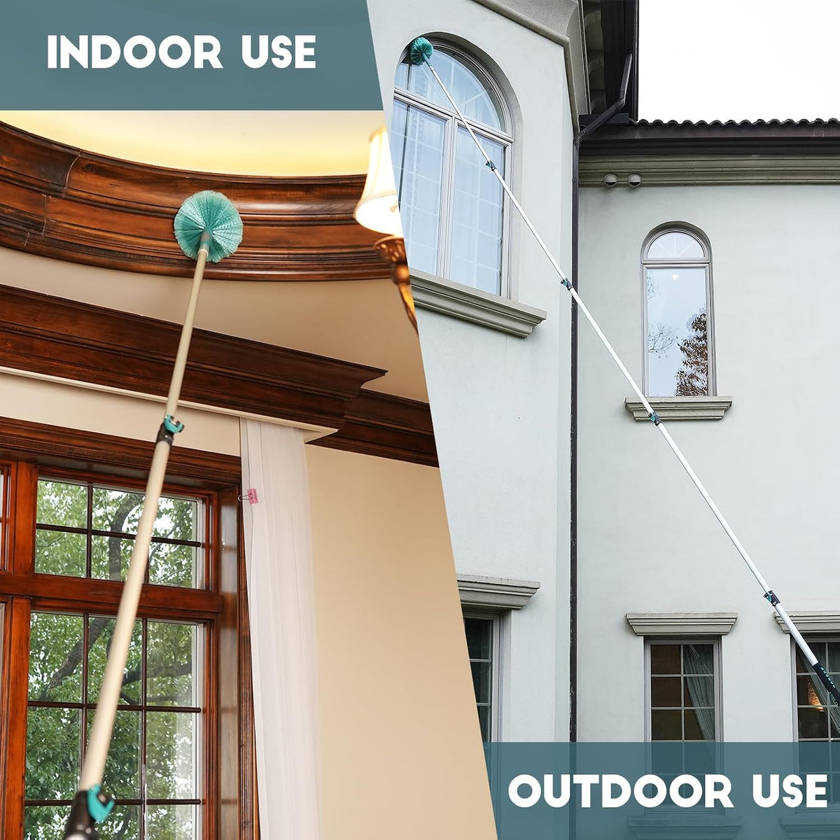 TelesPro 30 Feet High Reach Cobweb Duster with 6-24Ft Extension Pole, Webster Cobweb Duster with 5-Stage Telescopic Aluminum Pole, Spider Web Brush for Outdoor & Indoor Cleaning - Soft Bristles.