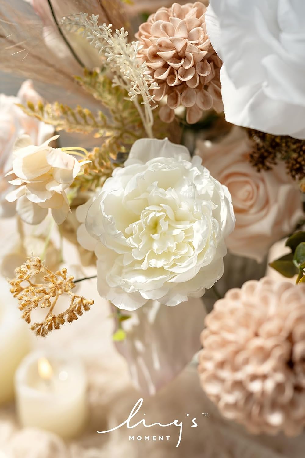 Ling's moment Artificial Wedding Fall Flowers Deluxe Combo, Boho & Nude