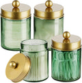 Amolliar Green Glass Apothecary Jar, Qtip Holder Bathroom Decor Gold 4 Pack