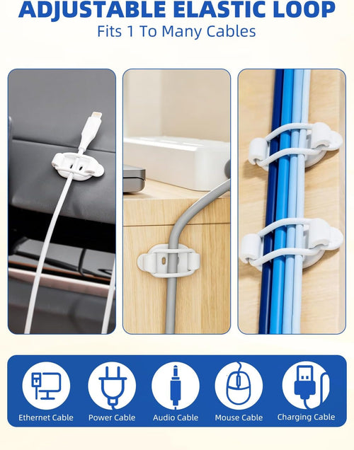 10 Pack Adhesive Cable Clips, Adjustable Cable Management Clips White