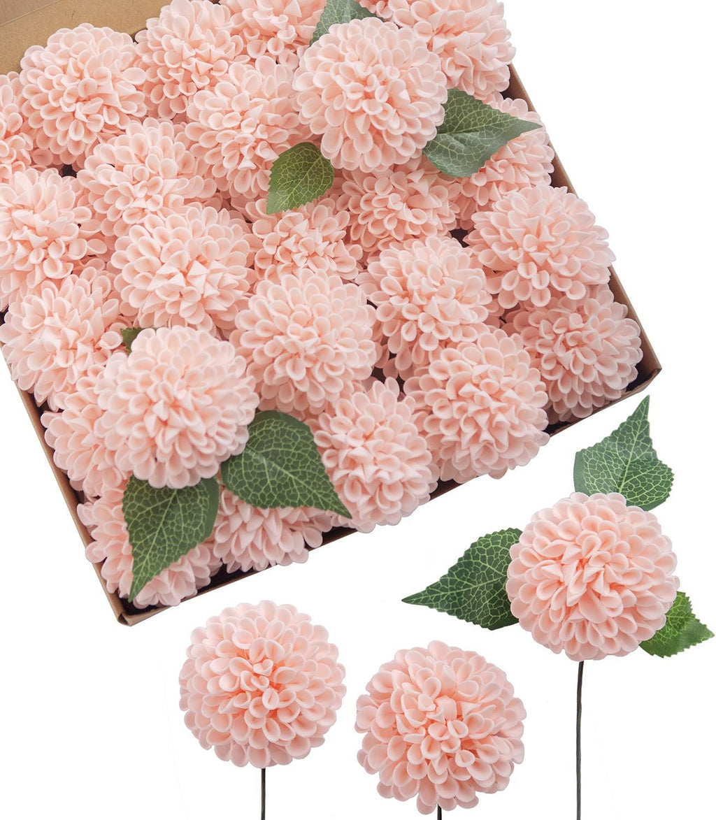 Ling's moment Pink Blush Artificial Dahlias, Wedding Flowers, 25 pcs