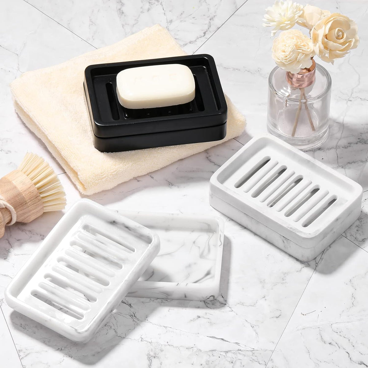 Shinowa Resin Soap Dish, Self-Draining Bar Soap Tray with Drainable Board