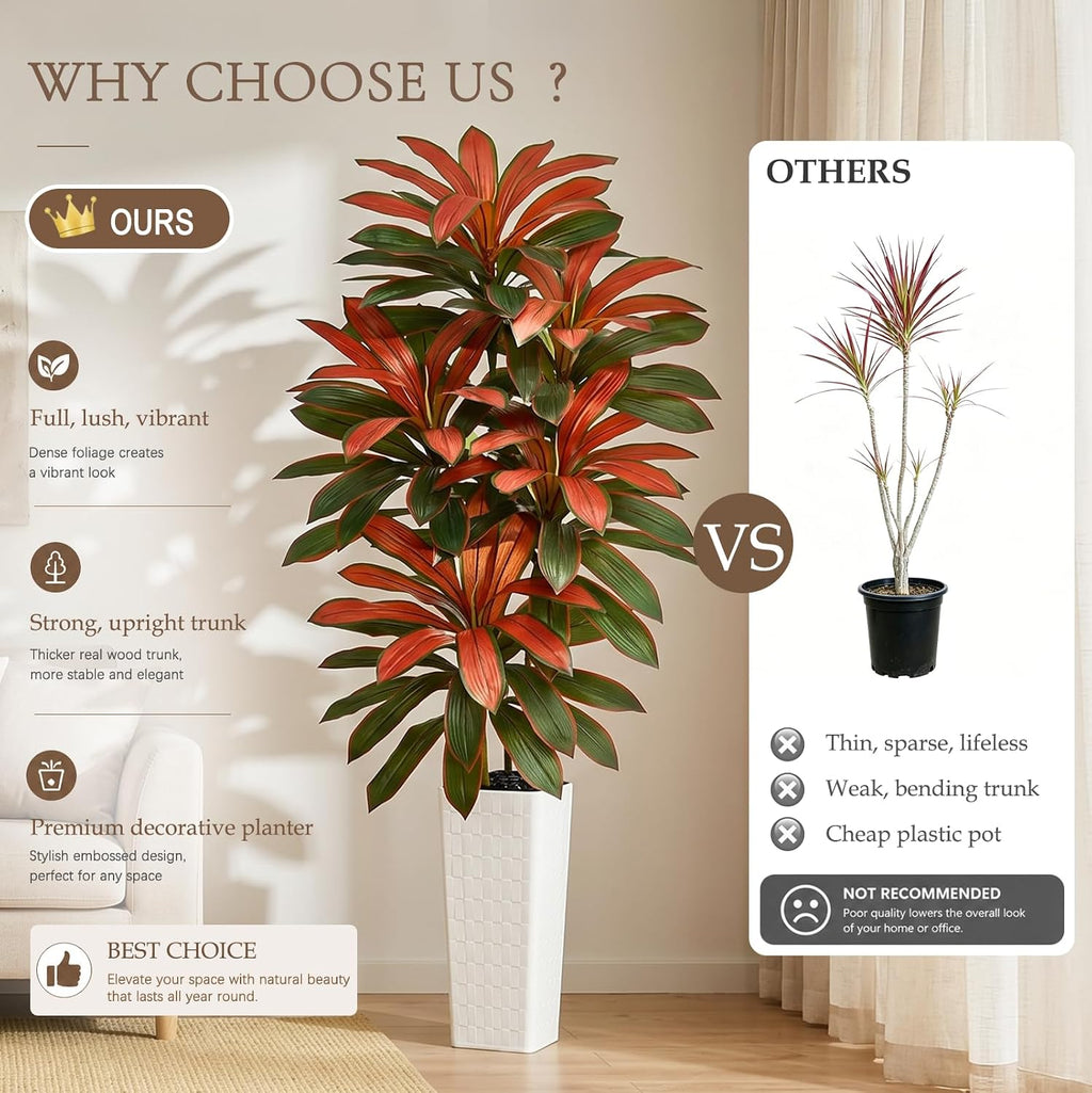 Artificial Dracaena Tree 7FT, Fake Tree with White Tall Planter