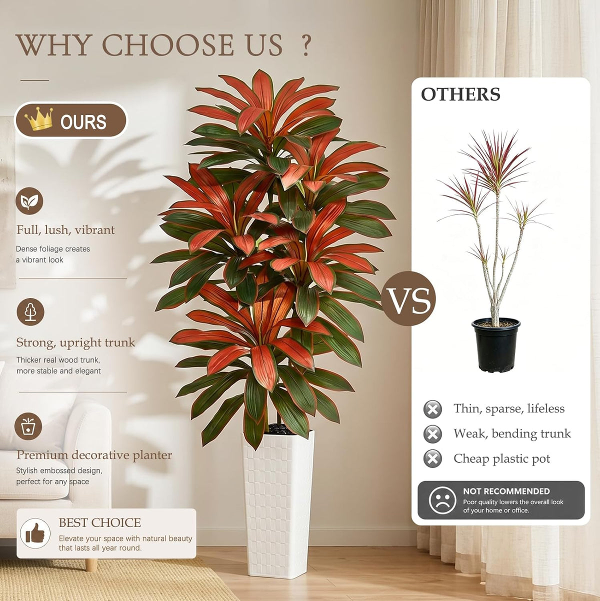 Artificial Dracaena Tree 7FT, Fake Tree with White Tall Planter