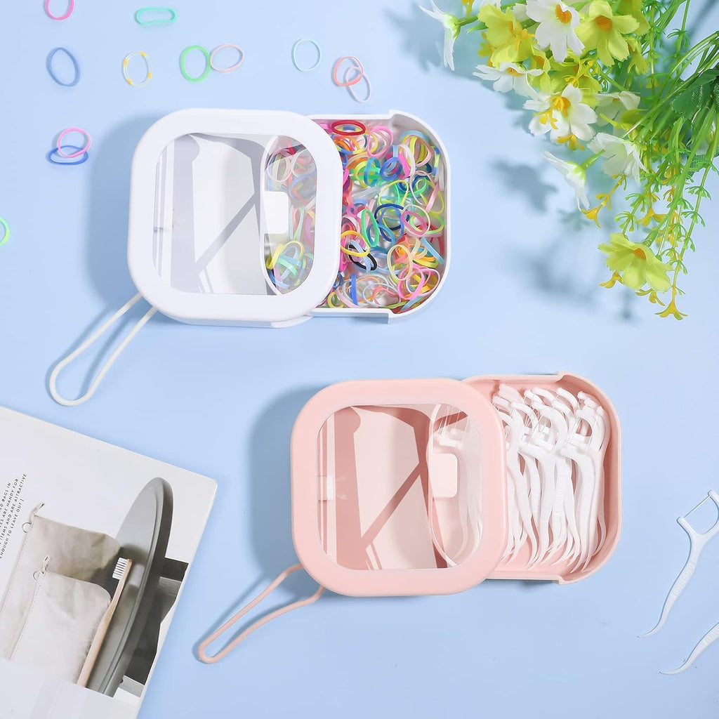 Prudiut Hair Tie Organizer 2 Pack, Portable Storage Box, Pink White