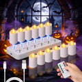 Rechargeable Flameless Tea Lights Candles with Remote Timer, 12 Pack 1.5" x 2.6" LED Candles with Charging Base, Flickering Battery‑Operated Tealights for Home, Wedding, Halloween & Christmas Decor