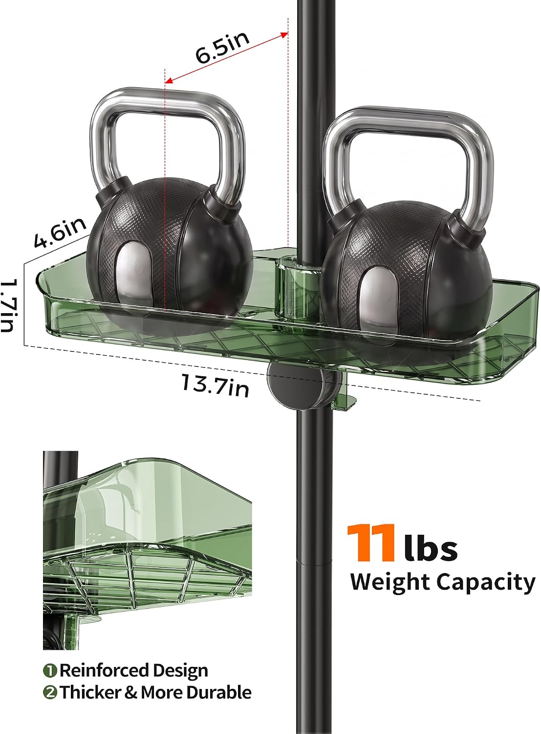 Shower Caddy Tension Pole, Bathroom Organizer Shelves, Green