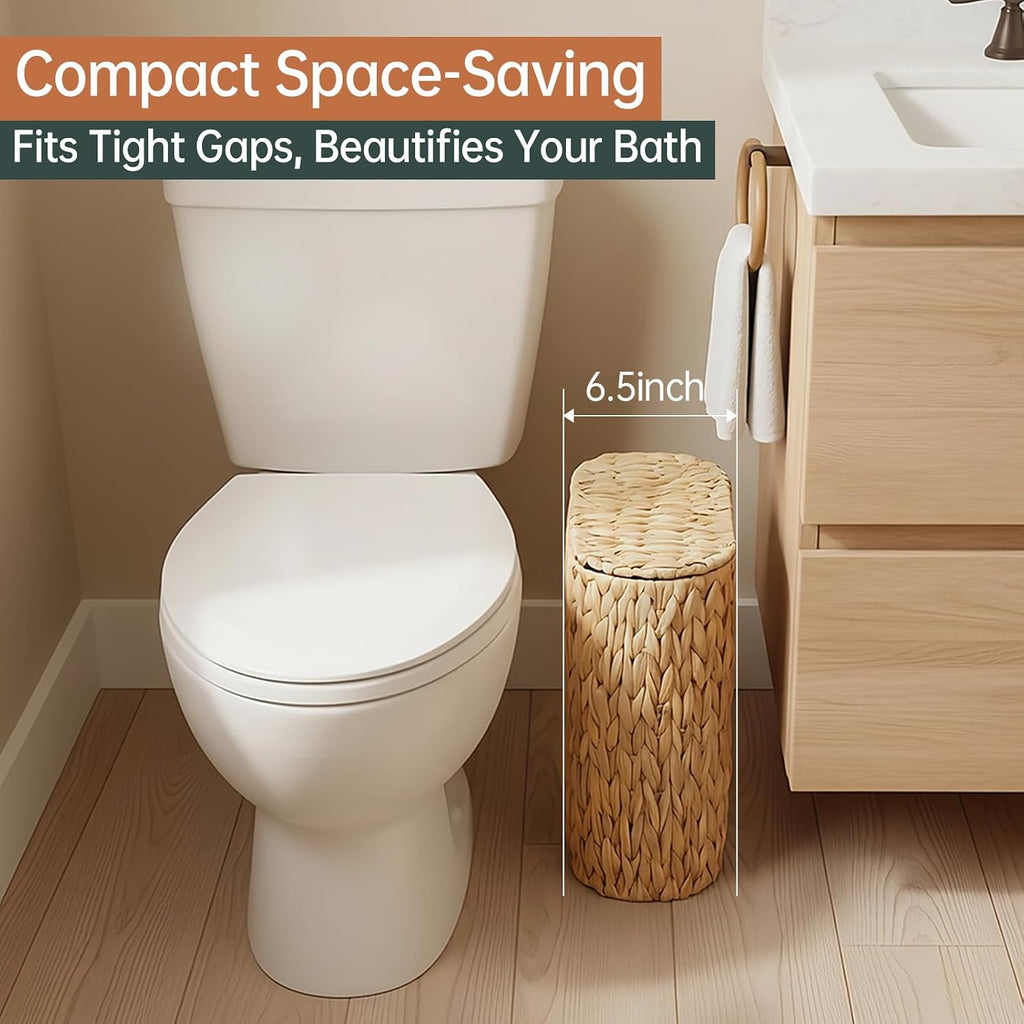 Coeusy 3 Gallon Wicker Trash Can,Small Bathroom Trash Can with Lid,Natural