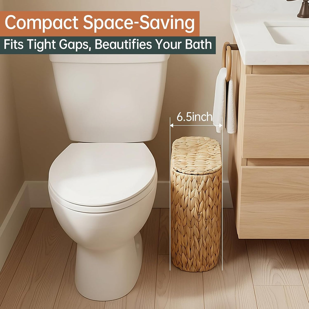 Coeusy 3 Gallon Wicker Trash Can,Small Bathroom Trash Can with Lid,Natural