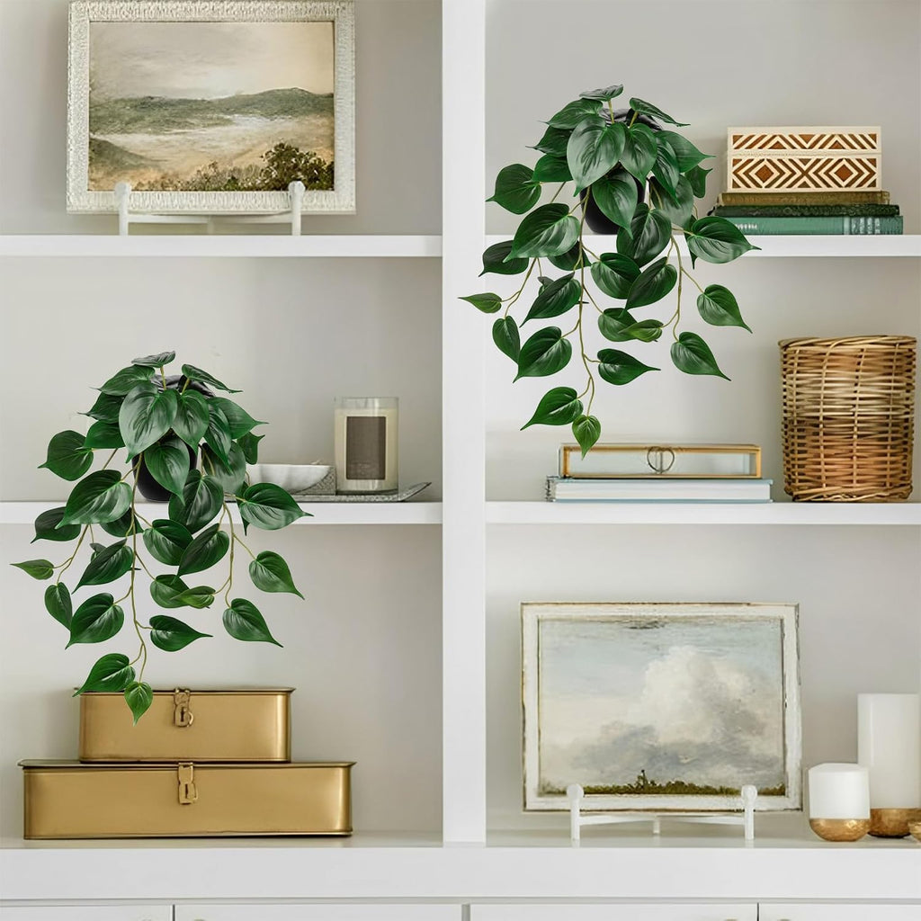 2 Pack Artifitial Hanging Plants 18" Fake Devil's Ivy Pothos Plants