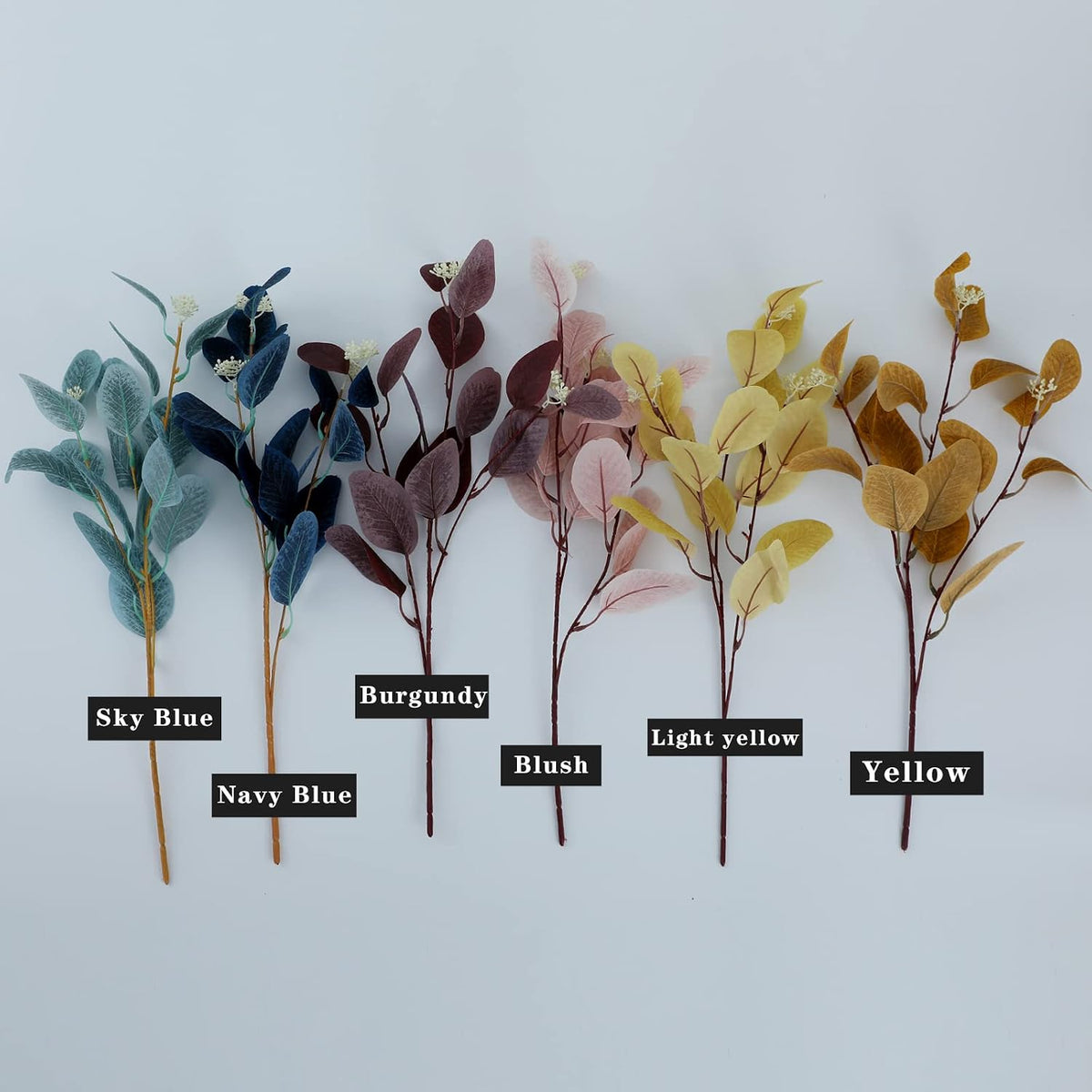 dallisten 20" Silk Artificial Eucalyptus Stems, 12Pcs Fake Eucalyptus Stem with Leaves Berries, Greenery Plants Floral Decorations for Wedding Party Flowers Arrangement Home Decor (Burgundy)