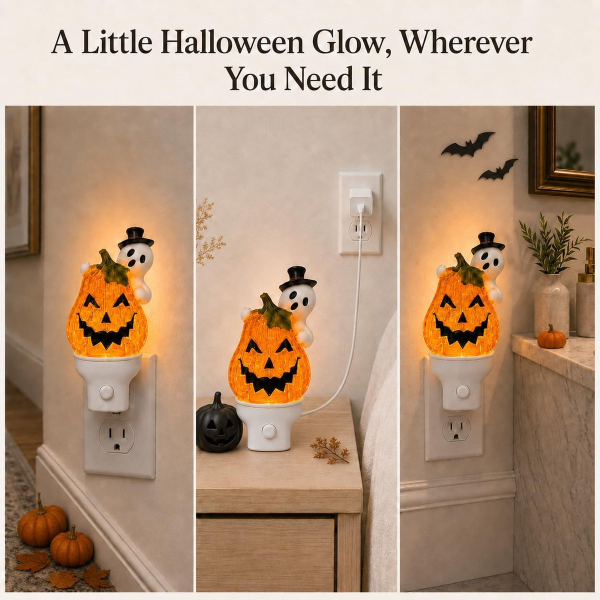 Halloween Ghost Pumpkin Water Spinner Plug-In Wall Night Light