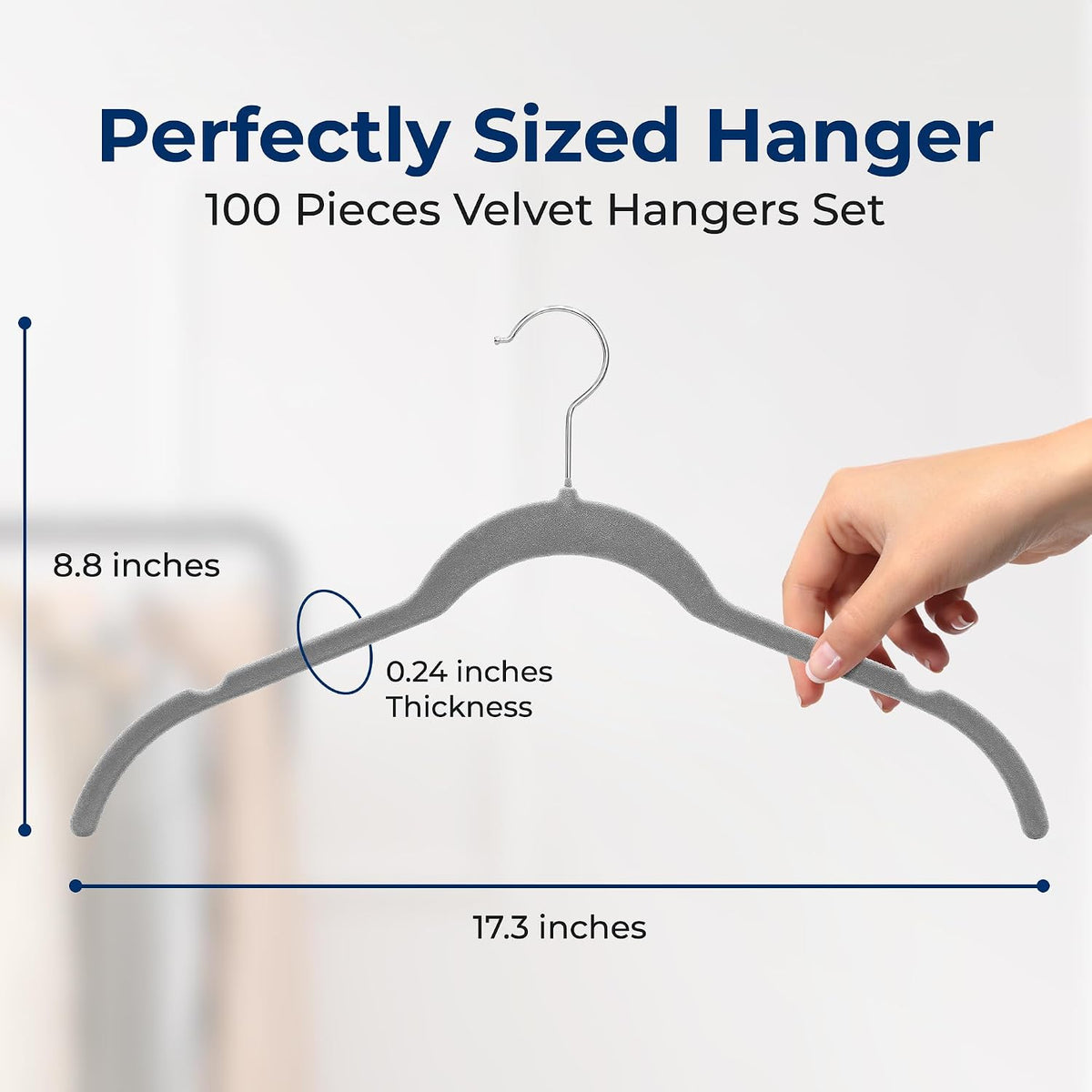 SereneLife 100 Pack Shirt Hangers, Heavy Duty Non-Slip Velvet Hangers with 360° Swivel Hooks, Slim Space-Saving Design for Tops, Jackets, Blouses, & Strappy Dresses (Gray)